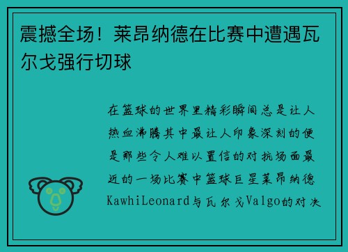 震撼全场！莱昂纳德在比赛中遭遇瓦尔戈强行切球